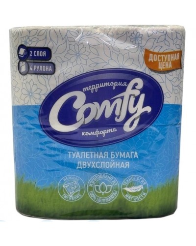 Бумага туалетная Comfy 2сл бел цел втул 130л. 4рул/уп, 6242, 2219727