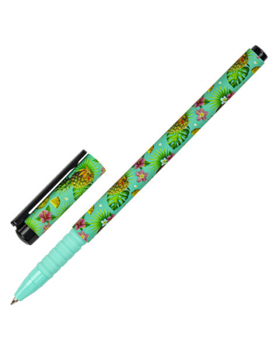 Ручка шариковая BRAUBERG SOFT TOUCH GRIP "PINEAPPLE", СИНЯЯ, мягкое покрытие, узел 0,7 мм, 143718