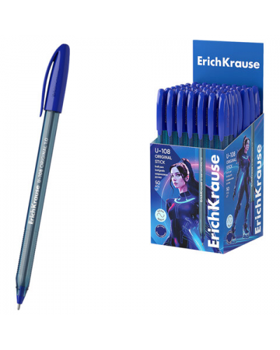 Ручка шариковая ERICH KRAUSE U-108 Stick Original, СИНЯЯ, узел 1мм, линия 0,3мм, 4759, 47595