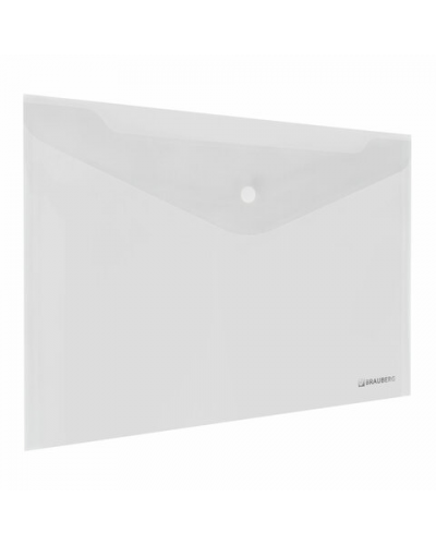 Папка-конверт с кнопкой BRAUBERG "SUPER", А4, прозрачная, ПРОЧНАЯ 0,2 мм, 272876