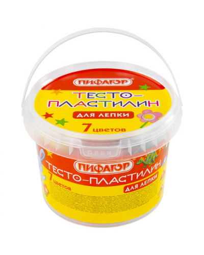 Пластилин на растительной основе (тесто для лепки) ПИФАГОР, 7 цветов, 420 г, пластиковое ведро, 104545