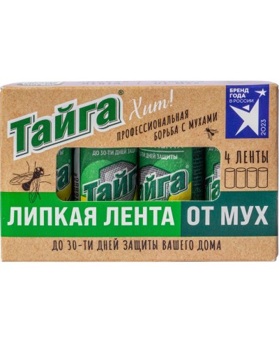 Средство от насекомых Тайга липкая лента от мух в коробочке 4 шт/уп, 2224627