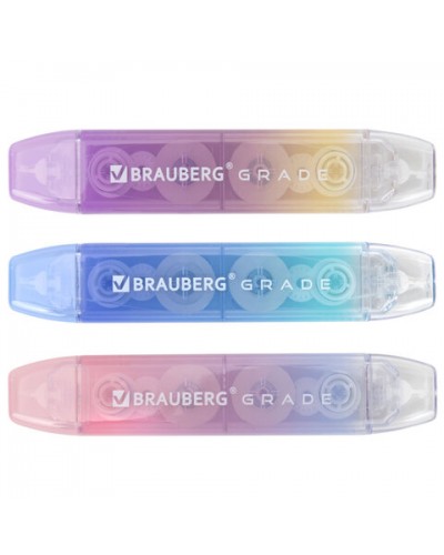 Корректирующая лента двусторонняя BRAUBERG "GRADE PASTEL", 5 мм x 10 м, корпус ассорти, блистер, 273025