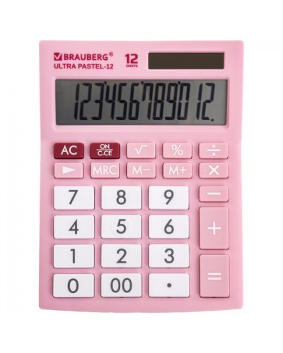 Калькулятор настольный BRAUBERG ULTRA PASTEL-12-PK (192x143 мм), 12 раз, дв. пит., РОЗОВЫЙ, 250503