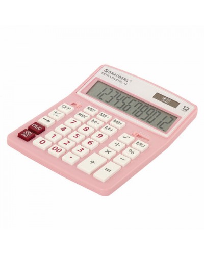 Калькулятор настольный BRAUBERG EXTRA PASTEL-12-PK (206x155 мм), 12 раз, дв. .питание, РОЗОВ. 250487