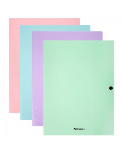 Папка на кнопке пластиковая BRAUBERG "PASTEL", А4, 3 клапана, 600 мкм, цвета ассорти, 272886