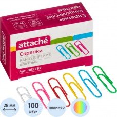 Скрепки 28 мм 100 шт./уп. Attache цветные, полимерное покрытие, карт.кор, 865787