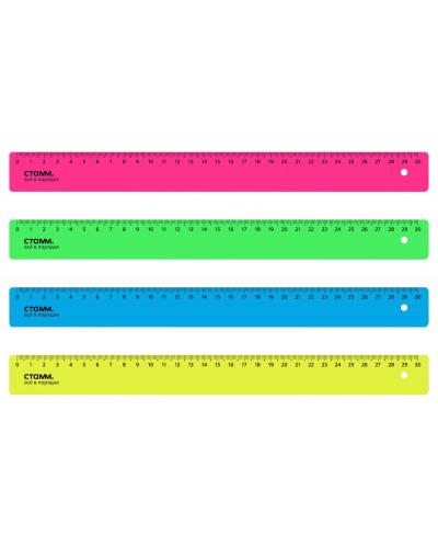 Линейка пластиковая, 30 см, СТАММ "Neon Crystal", неоновая, ассорти, ЛН31,210141