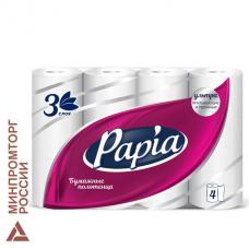 Полотенца бумажные бытовые,спайка 4 шт.,3-слойные(4х11,2 м), PAPIA, 23x13 см,белые, 5062170, 112049