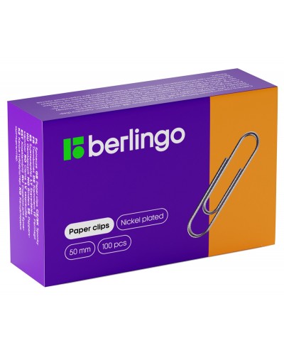 Скрепки 50мм, Berlingo, 100шт., никелированные, карт. упак.,BK2513, 116000