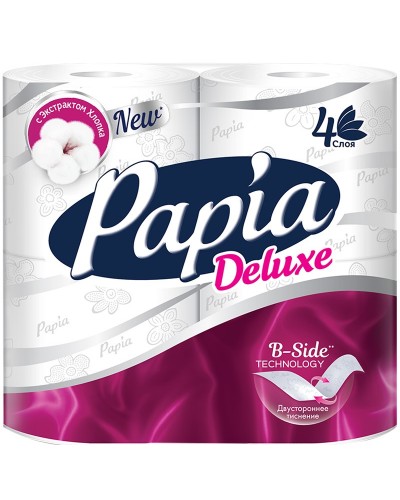Бумага туалетная Papia "Deluxe", 4-слойная, 4шт., тиснение, белая. 260063, 5062185/5059169