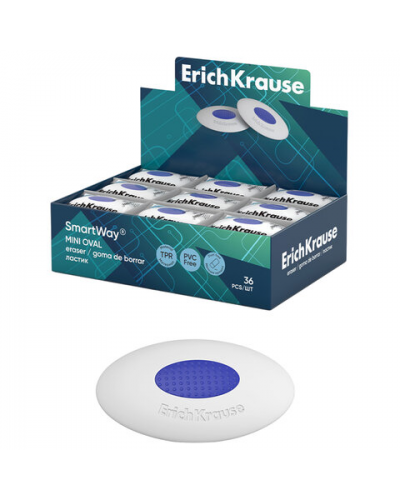 Ластик ERICH KRAUSE "SmartWay Mini Oval", 41х29х9 мм, белый, овальный, пластиковый держатель, 45533