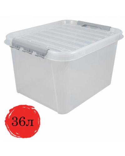 Контейнер п/п 500х390х250 мм Rox Box 36 с крышкой и клипсами прозрачный, 608203