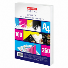 Бумага для цветной лазерной печати А4, ПЛОТНАЯ 100 г/м2, 250 л.,BRAUBERG DIGITAL,145% (CIE), 115377