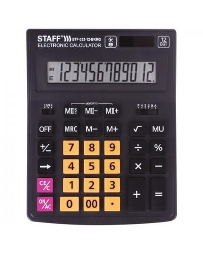 Калькулятор настольный STAFF PLUS STF-333-BKRG (200x154 мм) 12 разрядов, ЧЕРНО-ОРАНЖЕВЫЙ, 250460