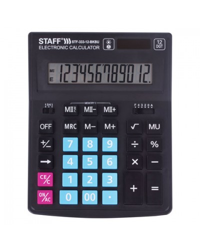Калькулятор настольный STAFF PLUS STF-333-BKBU ( 200x154 мм) 12 разрядов, ЧЕРНО-СИНИЙ, 250461