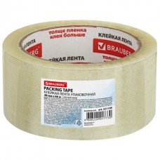Клейкая лента 48 мм х 66 м, упаковочная, BRAUBERG, прозрачная, гарант. длина, 45 мкм, 221108