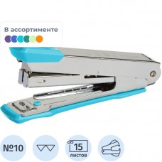 Степлер Deli Essential N10 до 15 листов, антистеплер,полипропил.уп.,ассорти, 1407172
