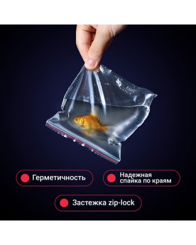 Пакеты с замком ZIP LOCK "зиплок",комплект 100 шт.100х100 мм, ПВД,толщина 35 микрон,BRAUBERG,606210