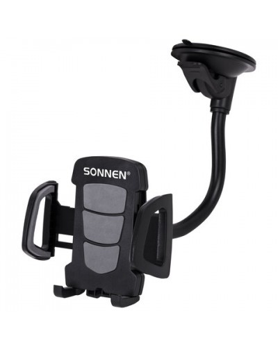 Держатель для телефона в авто на стекло SONNEN, зажим 50-100 мм, вращение 360°, 354921