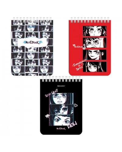 Блокнот МАЛЫЙ ФОРМАТ А6 108х145 мм, 40 л., гребень, картон, клетка, BRAUBERG, "Anime emotions", 114392