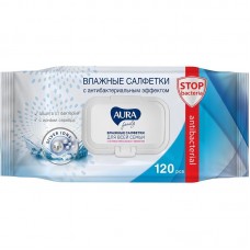 Салфетки влажные AURA антибак Family 120шт с крышкой, 716564