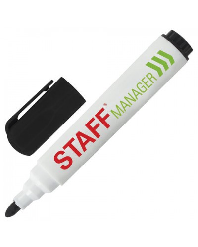 Маркер для доски STAFF, ЧЕРНЫЙ, с клипом, круглый наконечник 5 мм, 151491