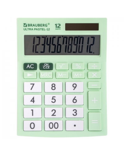 Калькулятор настольный BRAUBERG ULTRA PASTEL-12-LG (192x143 мм), 12 разрядов, двойное питание, МЯТНЫЙ, 250504