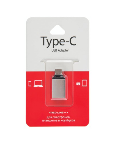 Переходник USB-TypeC RED LINE, F-M, для подключения портативных устройств, OTG, серый, 512693