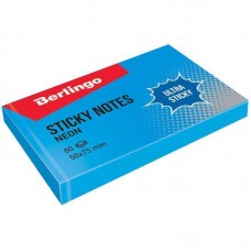 Самоклеящийся блок Berlingo "Ultra Sticky", 50*75мм, 80л, синий неон, LSn_39412, 287181