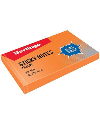 Самоклеящийся блок Berlingo "Ultra Sticky", 50*75мм, 80л, оранжевый неон, 287184, LSn_39414