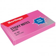 Самоклеящийся блок Berlingo "Ultra Sticky", 50*75мм, 80л., розовый неон,287185,LSn_39413