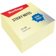 Самоклеящийся блок Berlingo "Ultra Sticky", 75*75мм, 400л., пастель, желтый, LSn_40000, 270287