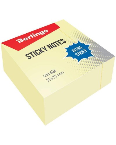 Самоклеящийся блок Berlingo "Ultra Sticky", 75*75мм, 400л., пастель, желтый, LSn_40000, 270287