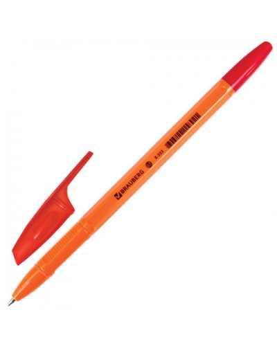 Ручка шариковая BRAUBERG "X-333 Orange",корпус оранжевый,узел 0,7мм,линия 0,35мм, красная, 142411