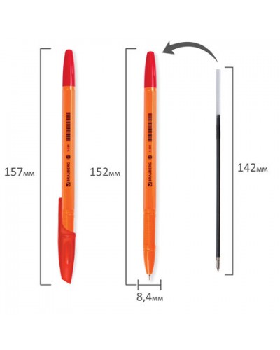 Ручка шариковая BRAUBERG "X-333 Orange",корпус оранжевый,узел 0,7мм,линия 0,35мм, красная, 142411
