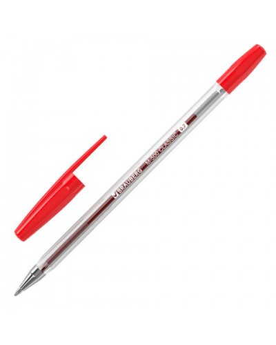 Ручка шариковая BRAUBERG "M-500 CLASSIC", КРАСНАЯ, корпус прозрачный, узел 0,7 мм, 143446