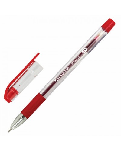 Ручка шариковая масляная BRAUBERG "Max-Oil", КРАСНАЯ, игольчатый узел 0,7, линия письма 0,35, 142143