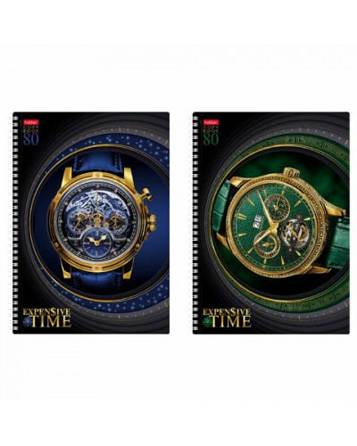 Тетрадь А4, 80 л., HATBER гребень, клетка, 3D фольга, "TIME" (2 вида в спайке), 80Т4лофлВ1гр