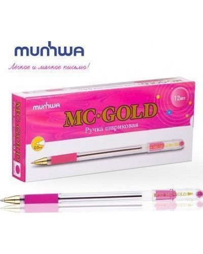 Ручка шариковая MunHwa "MC Gold" розовая, 0,5мм, грип, штрих-код.235081