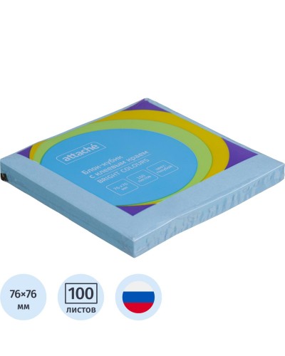 Стикеры ATTACHE Bright colours с клеев.краем 76х76 голубой 100л, 1495410
