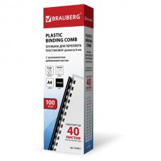 Пружины пластиковые для переплета BRAUBERG,комплект 100 шт.,8 мм,для сшивания 21-40листов,черн530811