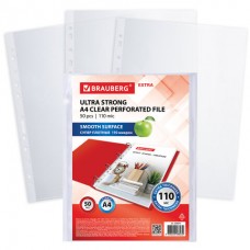 Папки-файлы перфорированные А4 BRAUBERG "EXTRA 1100", КОМПЛЕКТ 50 шт.,гладкие,ПЛОТНЫЕ,110мкм, 229674