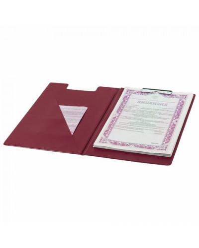 Папка-планшет ОФИСМАГ, А4 (340х240 мм), с прижимом и крышкой, картон/ПВХ, РОССИЯ, бордовая, 225984