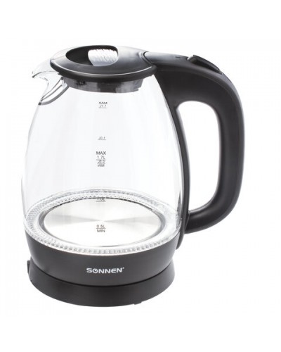 Чайник SONNEN KT-1786, 1,7 л, 2200 Вт, закрытый нагревательный элемент, стекло, 453422
