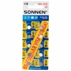 Батарейки алкалиновые"таблетка" КОМПЛЕКТ 10 шт.,SONNEN Alkaline,192A(G3, LR41), в блистере 457134