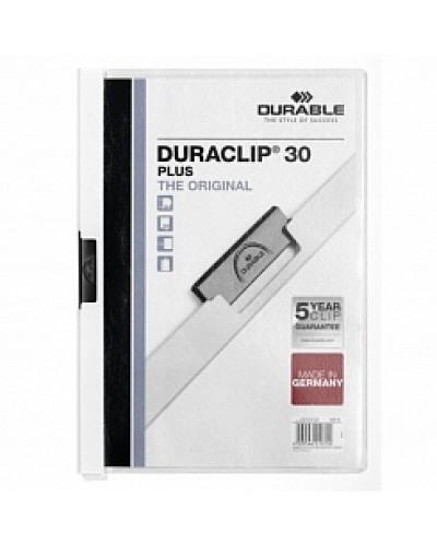 Папка с клипом, 20л, прозрачн. верх, вертикальная, А4, пластик,белая, DURABLE, DURAQUICK, 2270-02