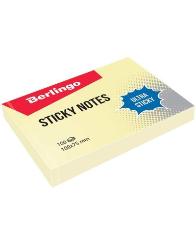 Самоклеящийся блок Berlingo "Ultra Sticky", 100*75мм, 100л, пастель, желтый, 270285, LSn_39500