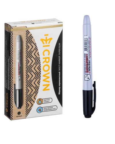 Маркер перманентный Crown "Multi Marker Super Slim" черный, пулевидный, 1мм, 207905, P-505F