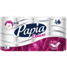 Бумага туалетная Papia "Deluxe", 4-слойная, 8шт., тиснение, белая
